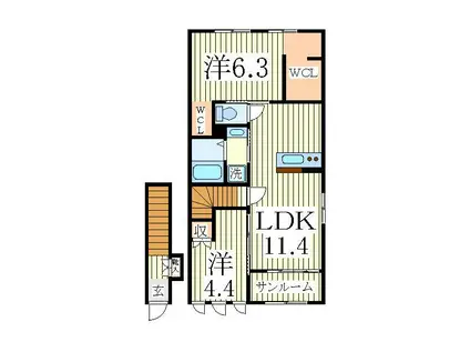 LUNA CRESCENTEII(2LDK/2階)の間取り写真