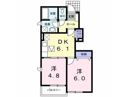 プリムヴェール(2DK/1階)の間取り写真