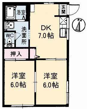 ヴィオラ平井B(2DK/1階)の間取り写真