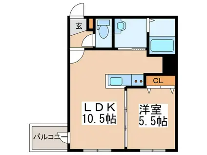 WOODSTOCK FUKUZUMI(1LDK/1階)の間取り写真