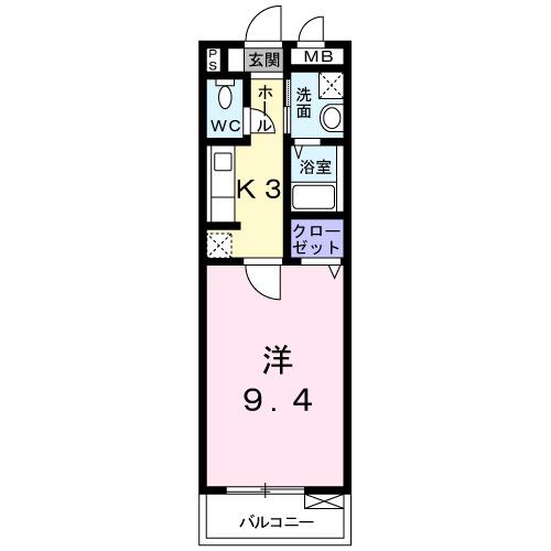 エレガント叶 II(1K/1階)の間取り写真