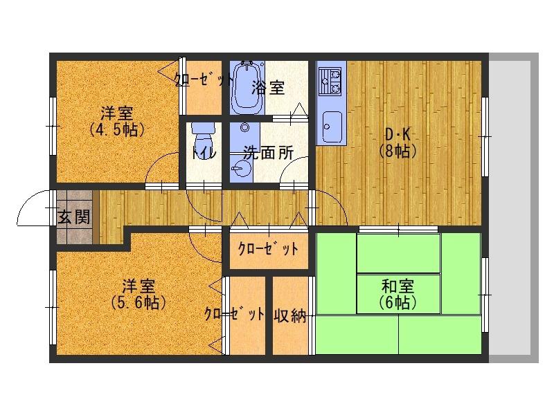 フリーディオ山之上(3DK/1階)の間取り写真