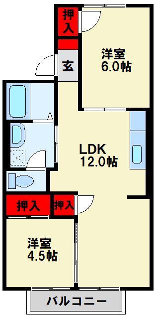 ルナハイツA棟(2LDK/1階)の間取り写真