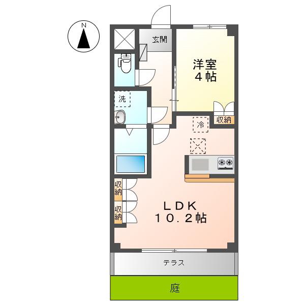 コンフィード原島(1LDK/1階)の間取り写真
