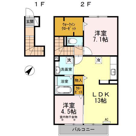 クレール(2LDK/2階)の間取り写真