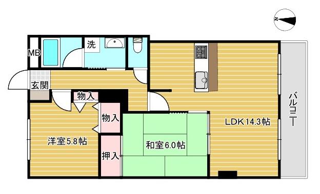フォーラムノリタケ2(2LDK/1階)の間取り写真