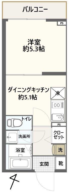 FRONTIER TAPP横浜大口(1DK/1階)の間取り写真