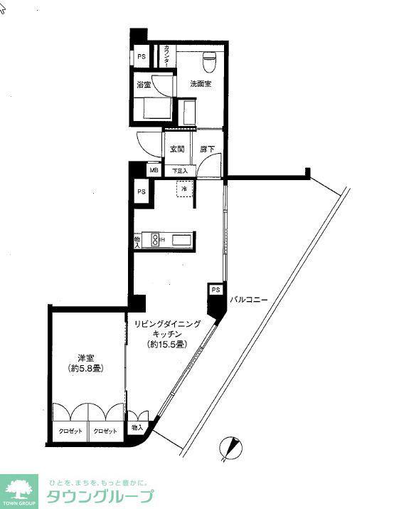 ヒューリック浅草一丁目(1SLDK/6階)の間取り写真