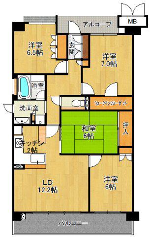 グランアッシュ甲陽園コリーヌドゥサンス(4LDK/2階)の間取り写真