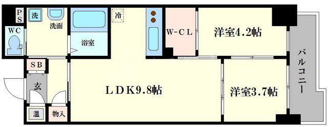 サニーハウス天満橋(2LDK/10階)の間取り写真