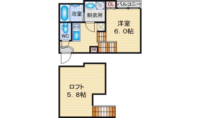 ハーモニーテラス露橋II(1SK/2階)の間取り写真