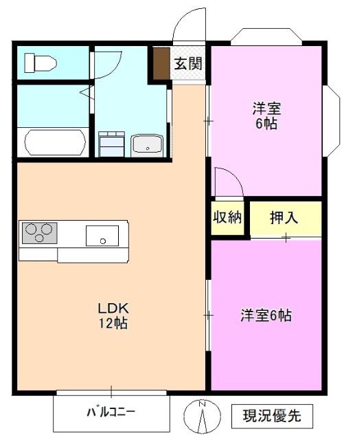 ハーベスト築地(2LDK/2階)の間取り写真