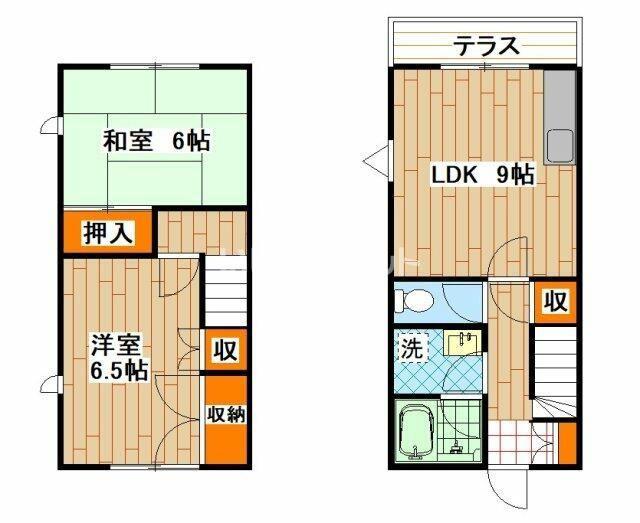 メゾネットみなみF棟(2DK/1階)の間取り写真