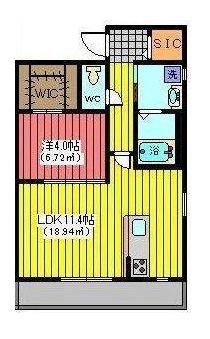 カリーノ イソラ(1LDK/1階)の間取り写真