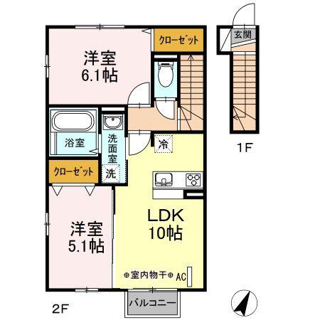 ＪＲ磐越東線 船引駅 バス乗車時間：10分 最寄りバス停で下車 徒歩5分 2階建 築9年(2LDK/1階)の間取り写真
