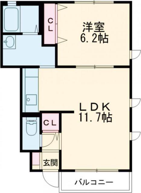 MODERNO B棟(1LDK/1階)の間取り写真