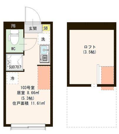 ブッパラ ミライ(ワンルーム/1階)の間取り写真