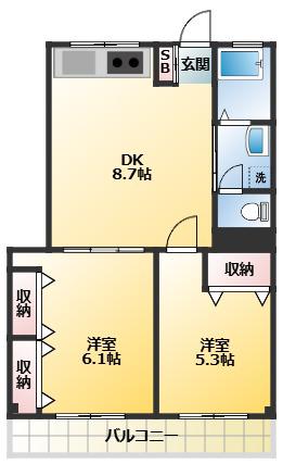 雪ヶ谷メゾンネージュ(2DK/3階)の間取り写真