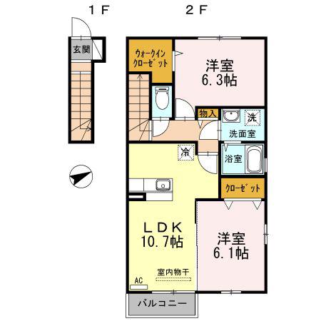 ラコスタ(2LDK/2階)の間取り写真