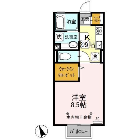 アルフォート B(1K/1階)の間取り写真