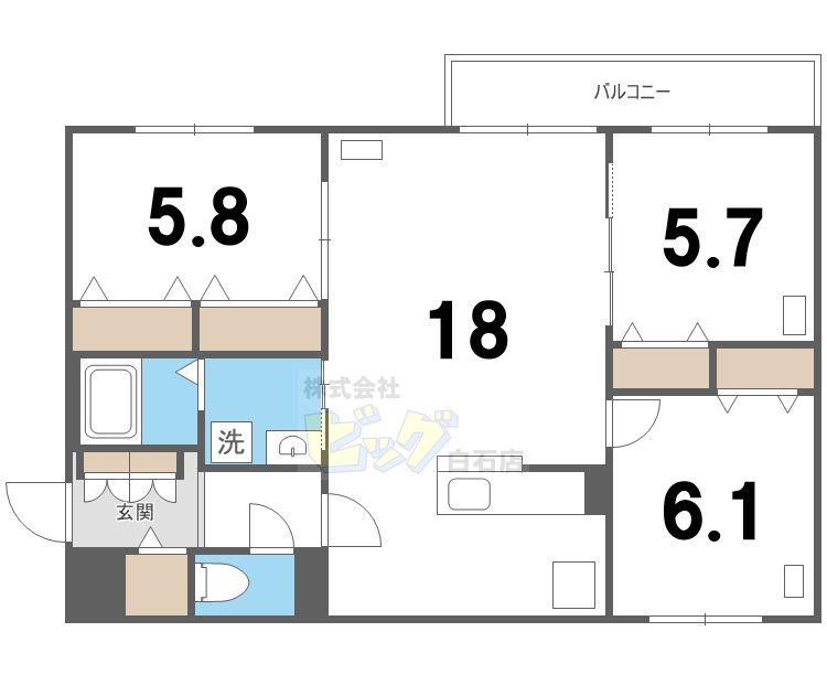 BLANC TERRACE 白石(3LDK/3階)の間取り写真