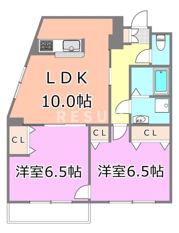 千葉イーストセブン(2LDK/4階)の間取り写真