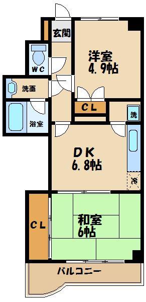 ベルエア調布(2DK/3階)の間取り写真