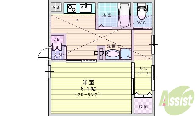 パロス江坂垂水町(1K/2階)の間取り写真