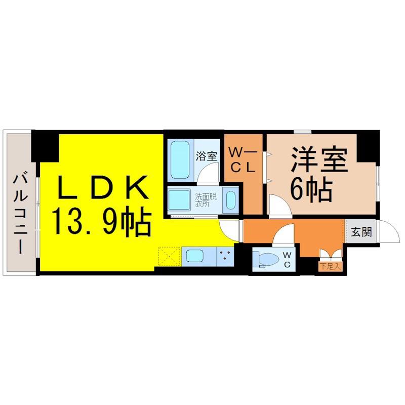 スプリームヒルズ鶴舞(1LDK/12階)の間取り写真