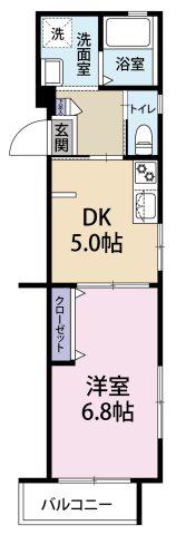 パークヒルズ戸山(1DK/2階)の間取り写真