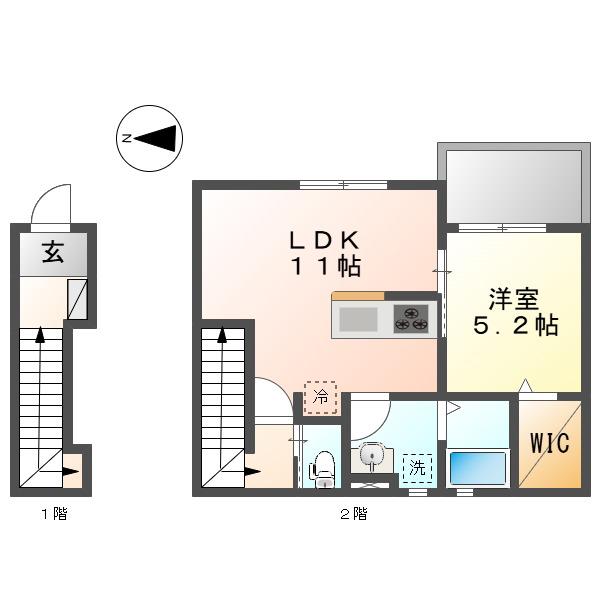 リーブルファイン下之一色町Ⅲ 1号棟(1LDK/2階)の間取り写真