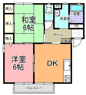 スリーゼMIII(2DK/1階)の間取り写真