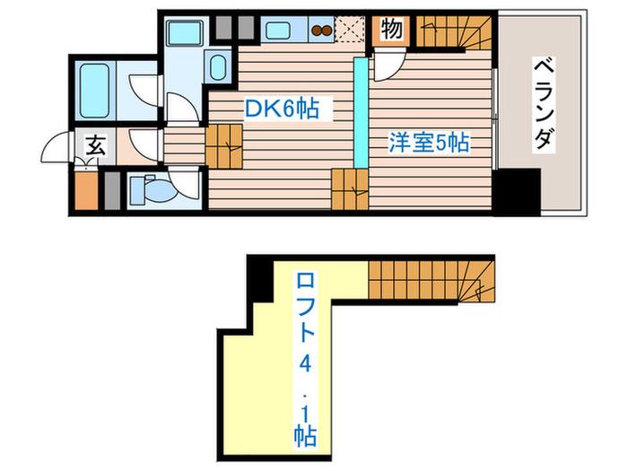 ピュアナ弓ノ町(1DK/10階)の間取り写真
