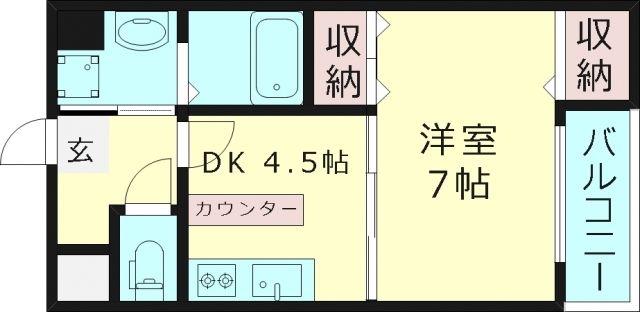 ベルダァーⅢ番館(1DK/4階)の間取り写真