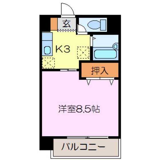 グラスポート(1K/2階)の間取り写真