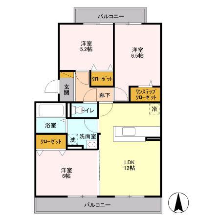 ボナールA(3LDK/3階)の間取り写真