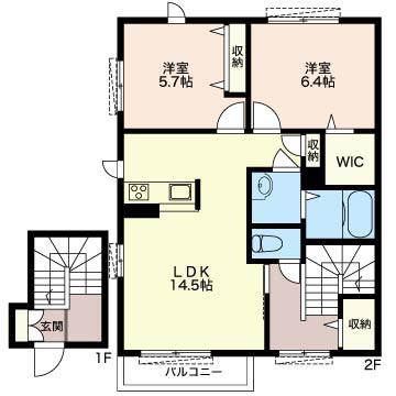 オプト山手(2LDK/2階)の間取り写真