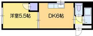 ウエストウッドB棟(1DK/3階)の間取り写真