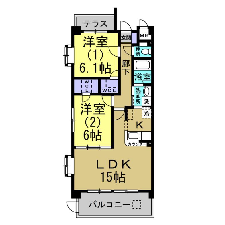クレール新知(2LDK/1階)の間取り写真