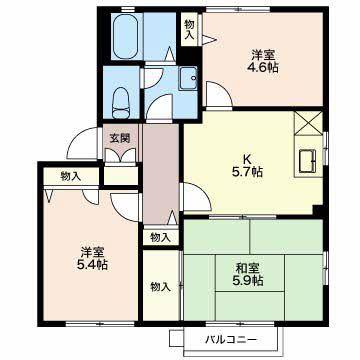 オデッセイ島田 A(3K/1階)の間取り写真