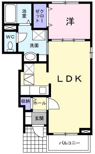 コンフォート鳥坂(1LDK/1階)の間取り写真
