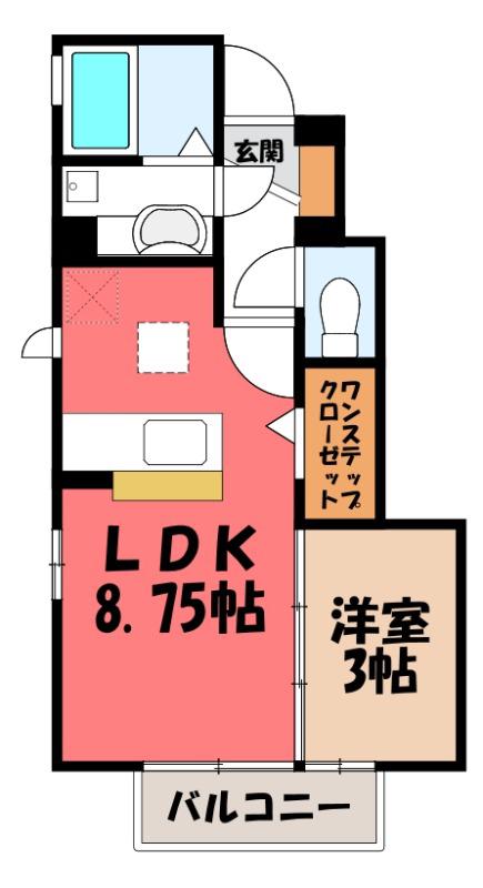 アムールC(1LDK/1階)の間取り写真