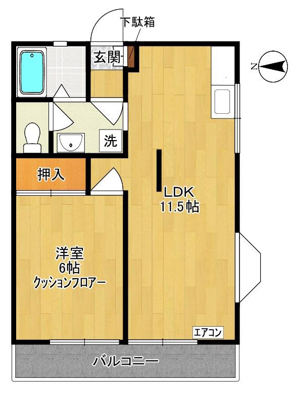 アゼリアハイム(1LDK/2階)の間取り写真