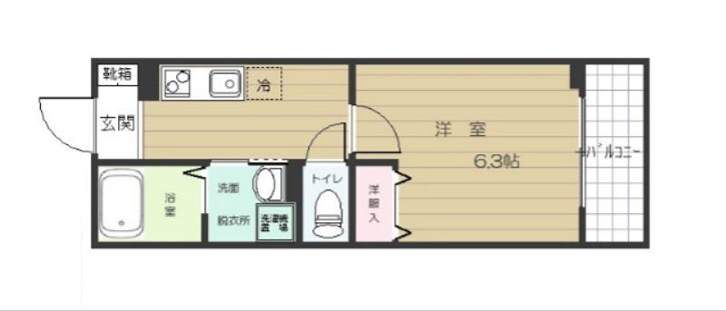 輝BASE(1K/1階)の間取り写真