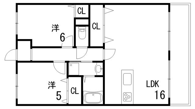 シャトー永井Ⅱ(2LDK/2階)の間取り写真