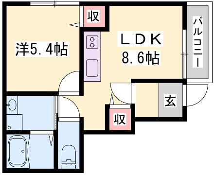 ネットハイツI(1LDK/1階)の間取り写真
