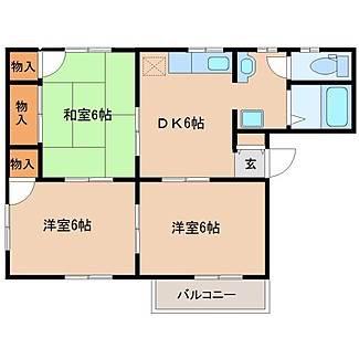 タウニィ野村B(3DK/2階)の間取り写真