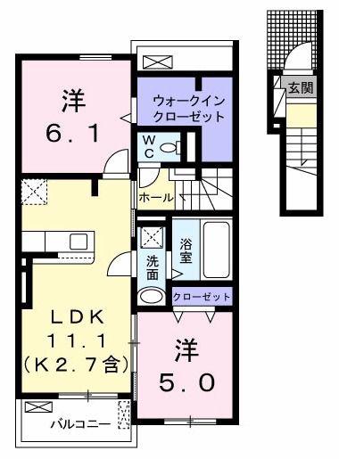 ウイング(2LDK/2階)の間取り写真