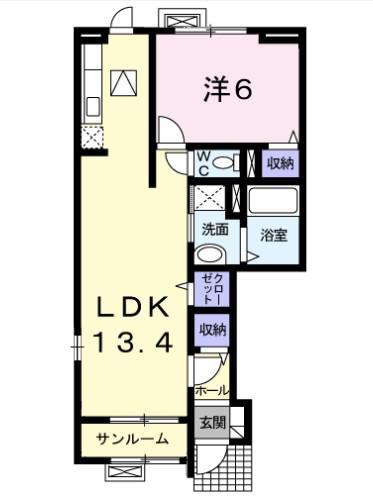 ヴィ―ブル・II/横手市婦気(1LDK/1階)の間取り写真