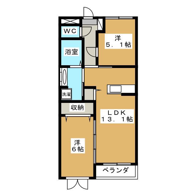 パールハイツJ棟(2LDK/3階)の間取り写真